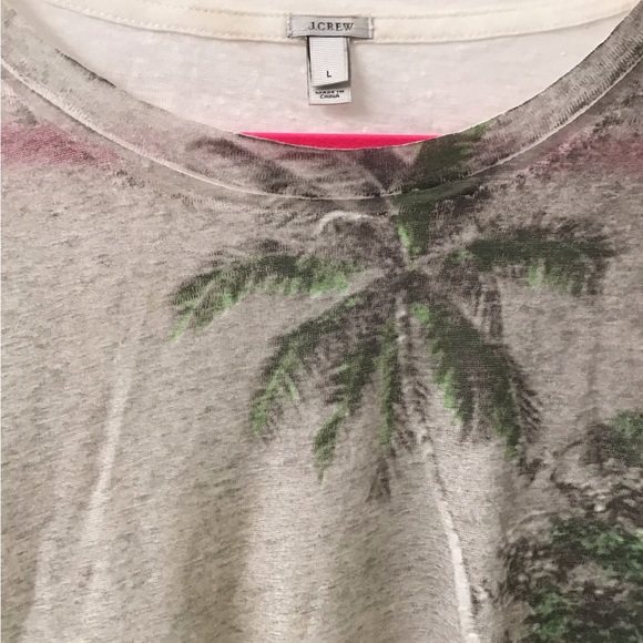 J CREW SZ L LINEN TEE TOP PALM TREES GUC - Picture 3 of 4